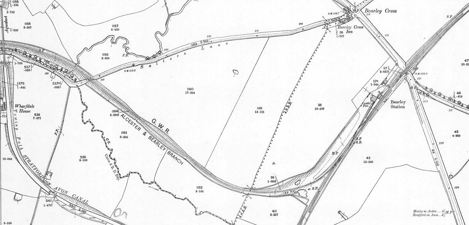 A 1904 25 inch to the mile Ordnance Survey Map of Bearley Station and with the line to Alcester on the left