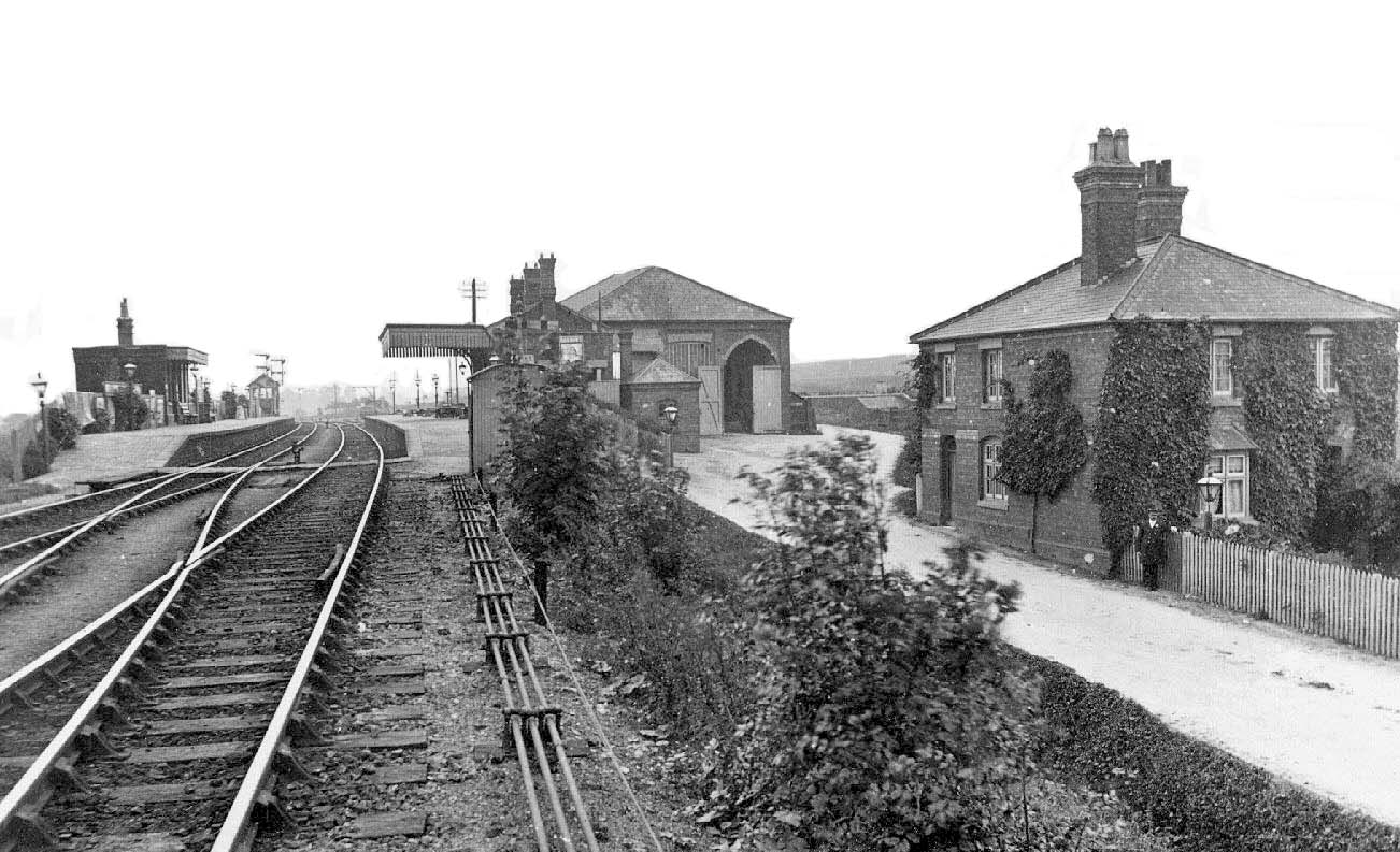 An Edwardian view looking towards Bearley Junction showing the original Bearley station with station master's house on the right
