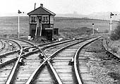 View of Bearley West Junction Signal Box with the lines to Moor Street on the left and the lines to Hatton on the right