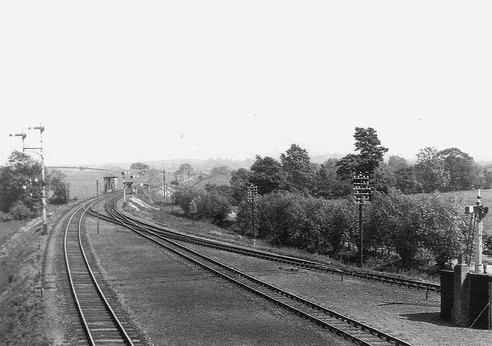 View of Bearley North Junction looking towards Stratford upon Avon with the branch line to Alcester on the extreme right circa 1934