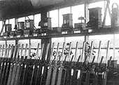 View inside Bearley West Junction Signal Box and its 25 lever frame which dates with the North Warwickshire line opening in 1907