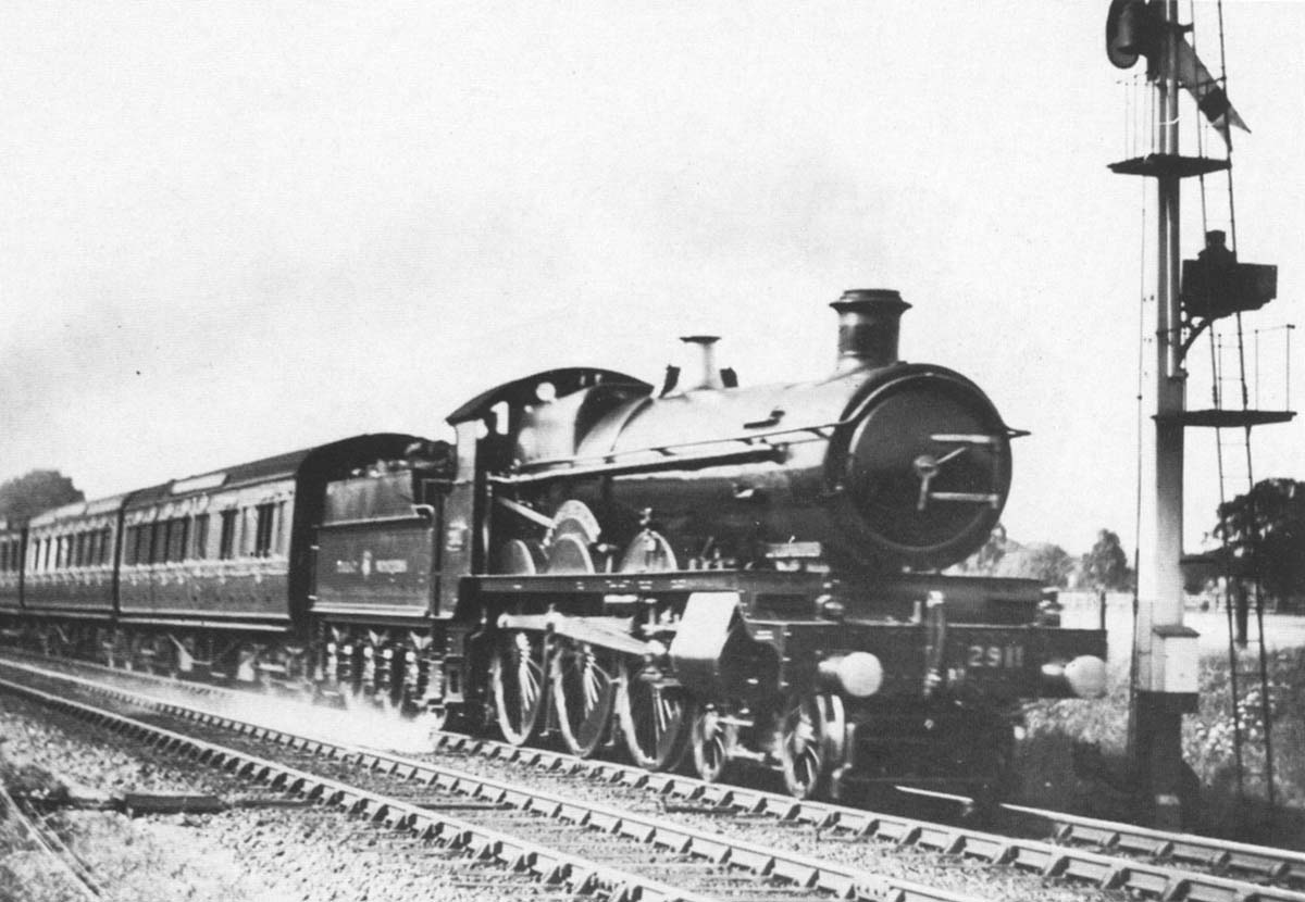 Great Western Railway 4-6-0 29xx or �Saint� class No 2911 'Saint Agatha' passing the distant signal at Bentley Heath