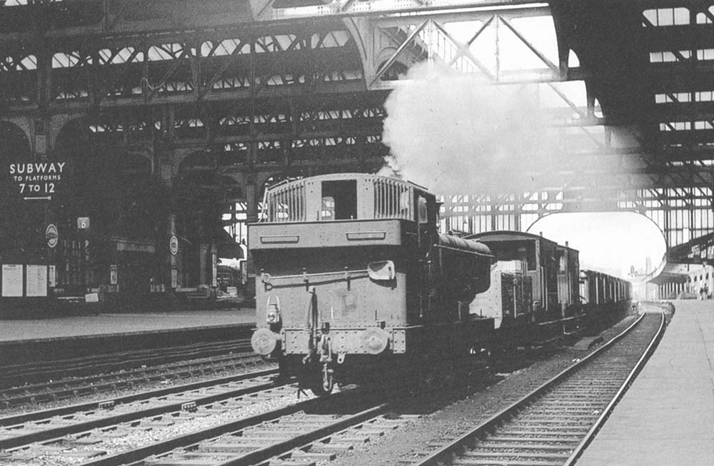 Ex-GWR 0-6-0PT 57xx class No 9608 is seen running bunker first on Snow Hill's up through road whilst working a Class J freight on 24th July 1965