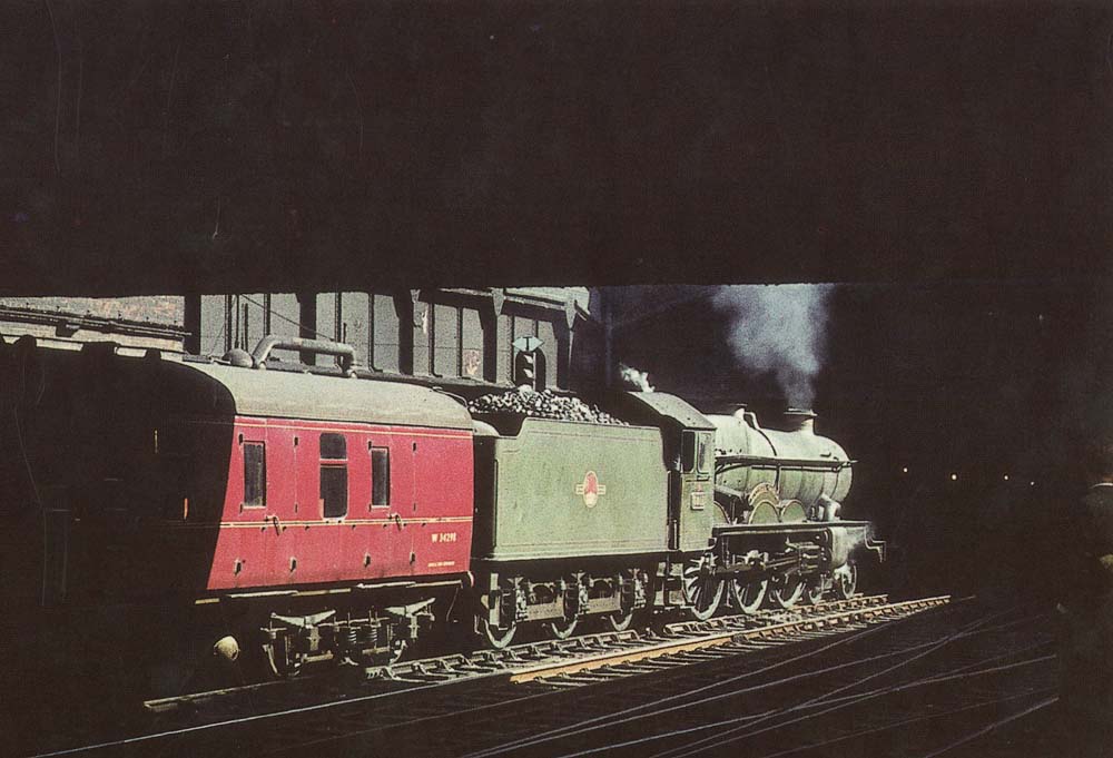 Ex-GWR 4-6-0 Castle class No 5011 'Tintagel Castle' is seen standing at the South end of Platform 7 whilst at the head of the 12 10pm Chester to Paddington service