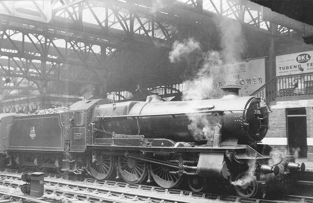 GWR 4-6-0 County class No 1029 'County of Worcester' is seen standing at Platform 7 whilst at the head of an up Class B local passenger service on 30th June 1953