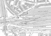 Map showing the 1930s Bordesley warehouse on the left, hemmed in by the Grand Union Canal and MR Viaduct