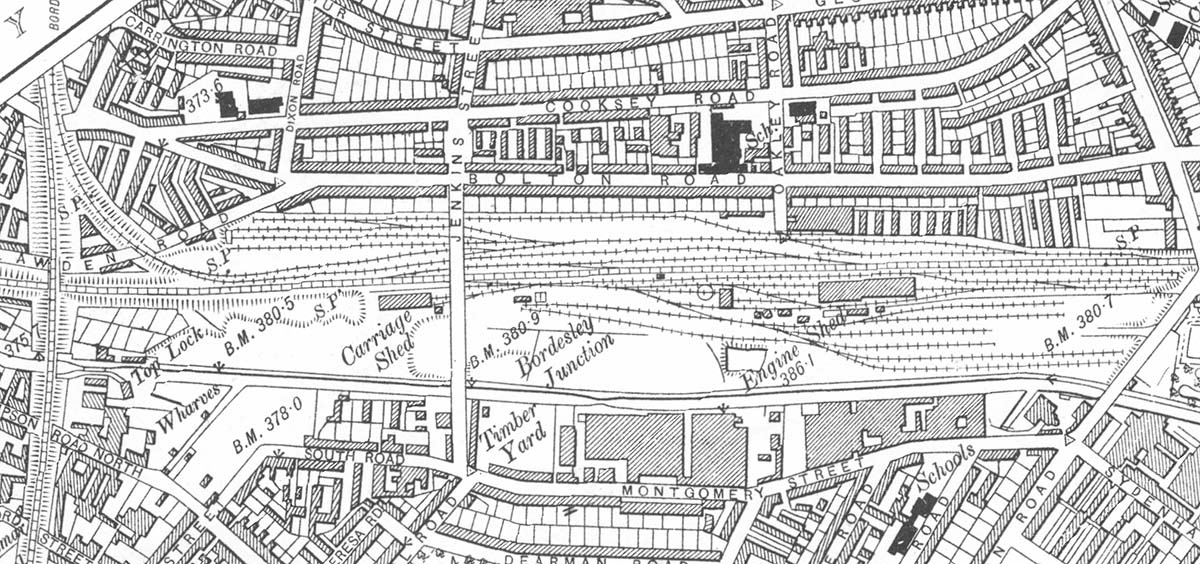 A 1905 Map of Bordesley showing Bordesley Junction, Exchange Sidings and the Broad Gauge Engine Shed