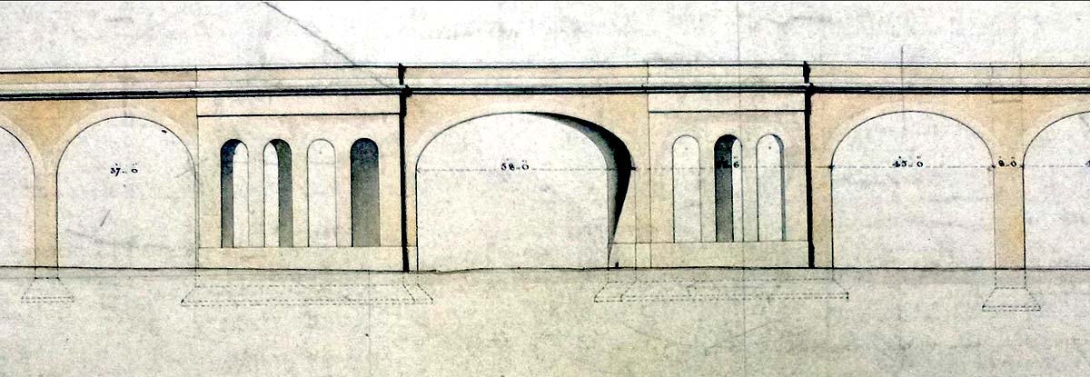 Brunel's Oxford Street bridge on the Birmingham Extension railway looking northwards