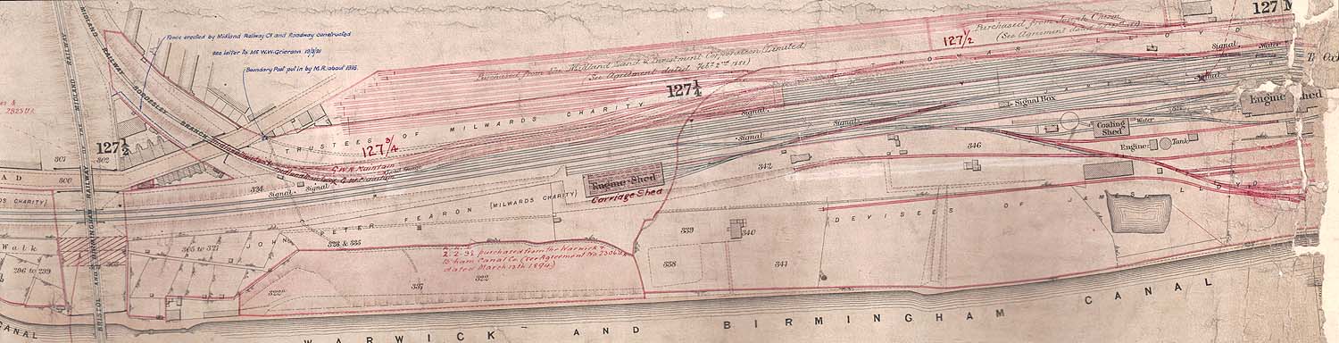 This Great Western Railway Land Survey Plan from 1878 shows the land purchased by the Birmingham & Oxford Junction Railway