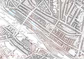 A 1903 Map of the single line Bordesley Junction with the MR and marked with the names of the four Up Siding areas