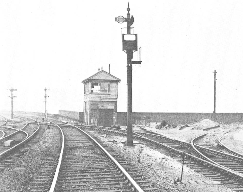 Close up showing the signal box that controlled the crossovers and junction with the sidings to the west of Bordesley station