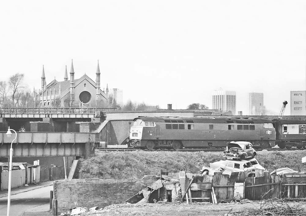 D1051 Western Ambassador rounds the curve at Bordesley Junction hauling 1V38, the 12.25 Birmingham to Paddington train