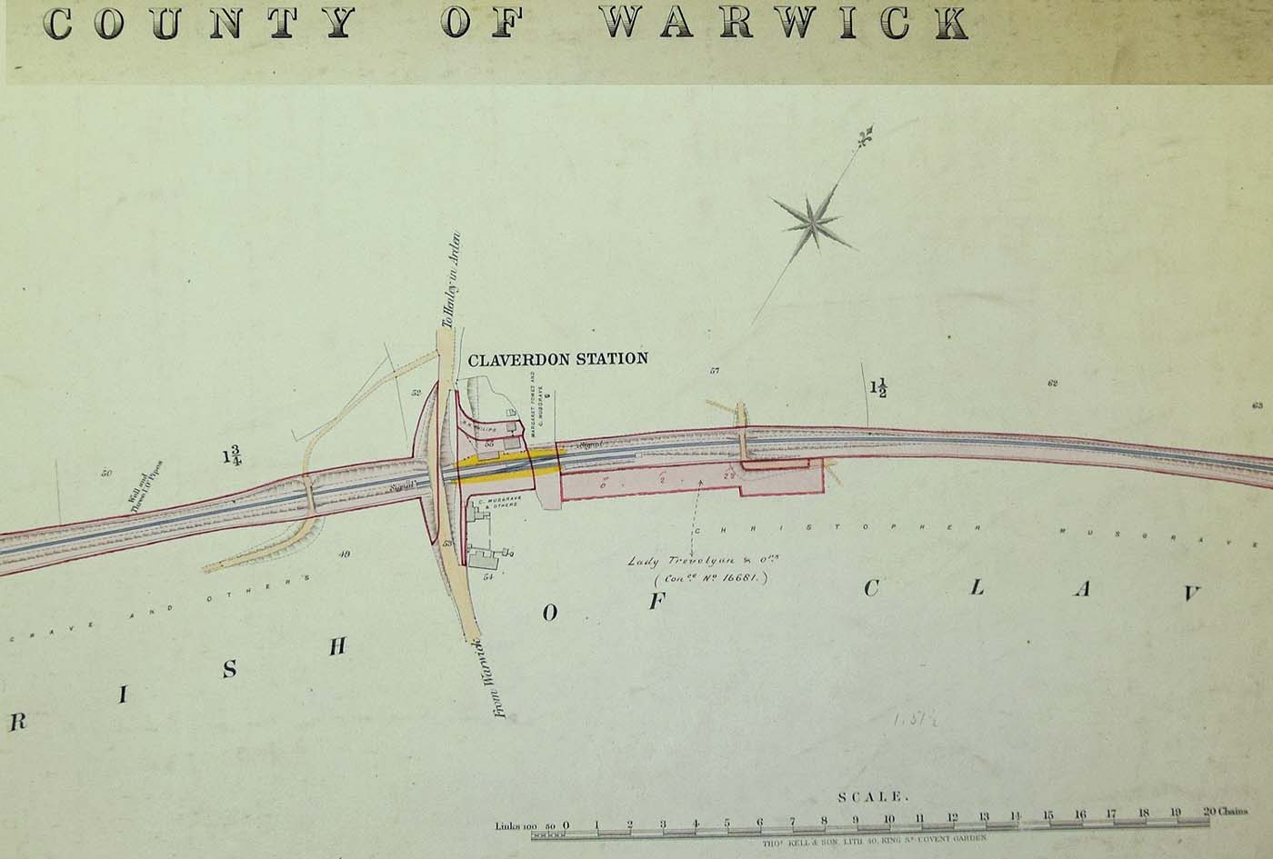 GWR 1884 Land Survey showing land purchased by the Stratford Railway Company for their line at Claverdon