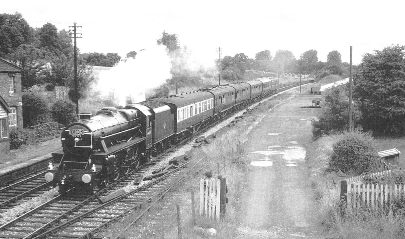 The Royal train hauled by ex-LMS 4-6-0 Black 5 No 44919 with HM The Queen Mother on board