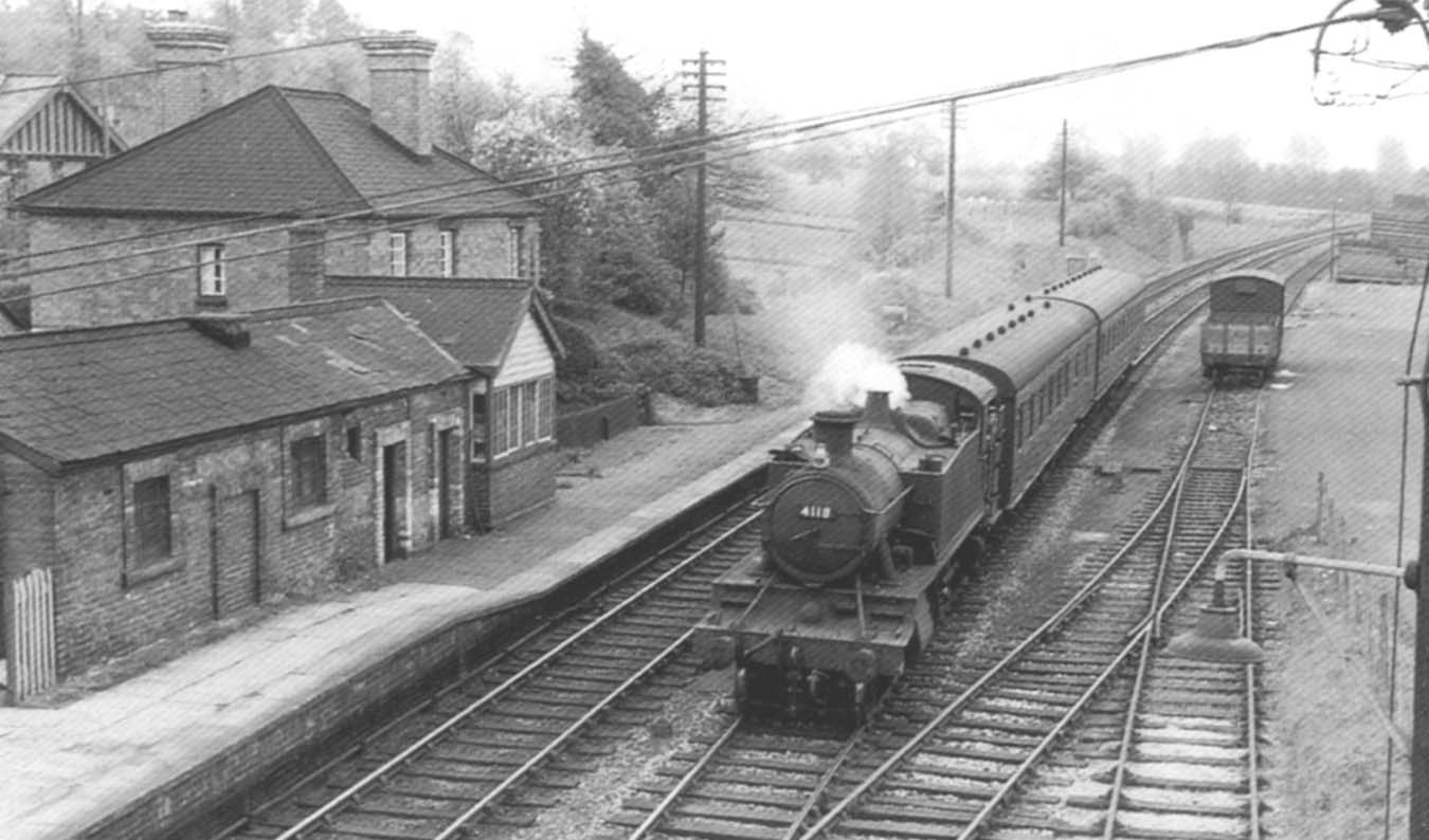 Ex-GWR 2-6-2T No 4118 passes the old Claverdon station with a Leamington to Stratford local passenger train