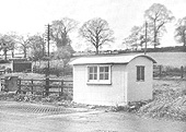 A winter photograph of the weighbridge office and road-plate in Danzey for Tanworth station's goods yard
