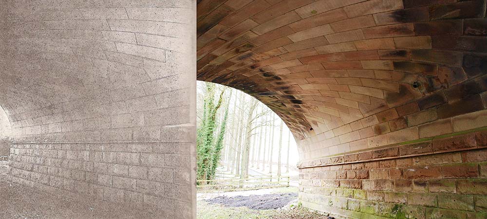 Two images of one of the elliptical arches of the bridge taken some 100 hundred years apart