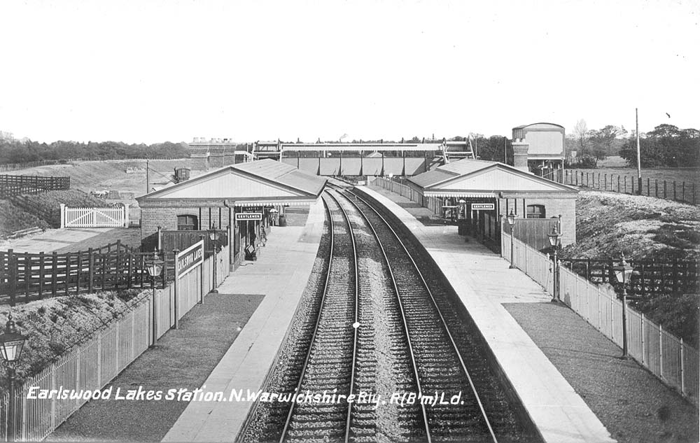 View looking towards Stratford upon Avon of Earlswood Lakes station shortly before opening in 1908 with the up platform on the right