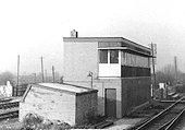 View of the British Railways' brick built Fenny Compton signal box as seen in November 1972