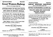Copy of the notice issued by the GWR in 1927 advising staff of the changes to Distant Signal arms and coloured lens