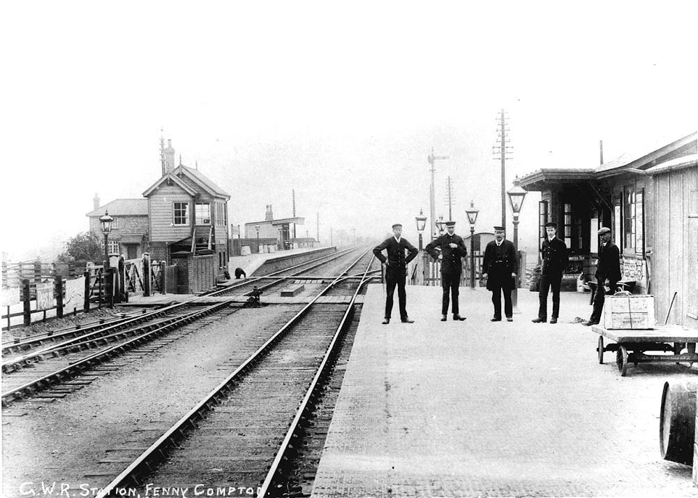 Looking towards Leamington from the up platform with the original signal box next to the down platform circa 1900