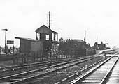 Close up showing the joint LMS and GWR signal box built in the early years of the grouping