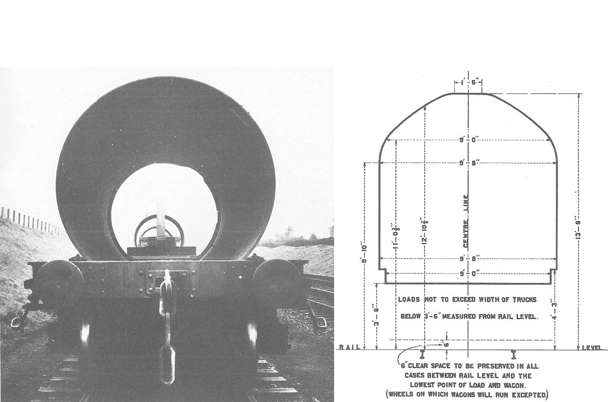An end view of the train loaded with the rotary cement kiln components transferred from the APCM Cement Works at Ellesmere Port