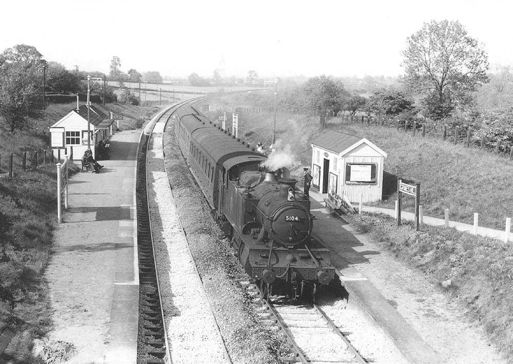 Ex-GWR 2-6-2T No 5104 stands at Grimes Hill station with the 4:30pm Moor Street to Henley-in-Arden service