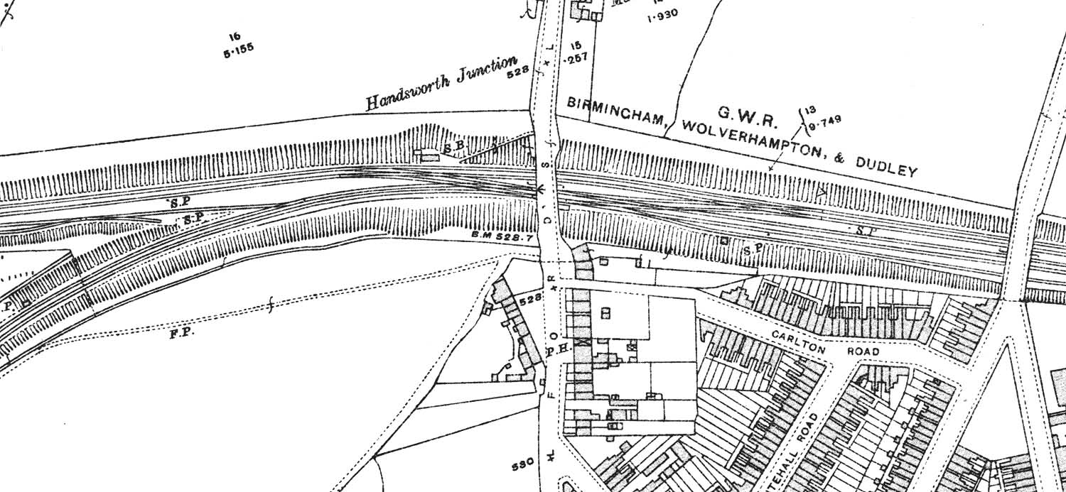 A 1913 25 inches to the mile Ordnance Survey Map of Handsworth Junction showing its then rural setting