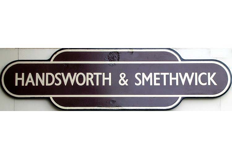 Handsworth & Smethwick station Totem sign in British Railways' corporate regional livery