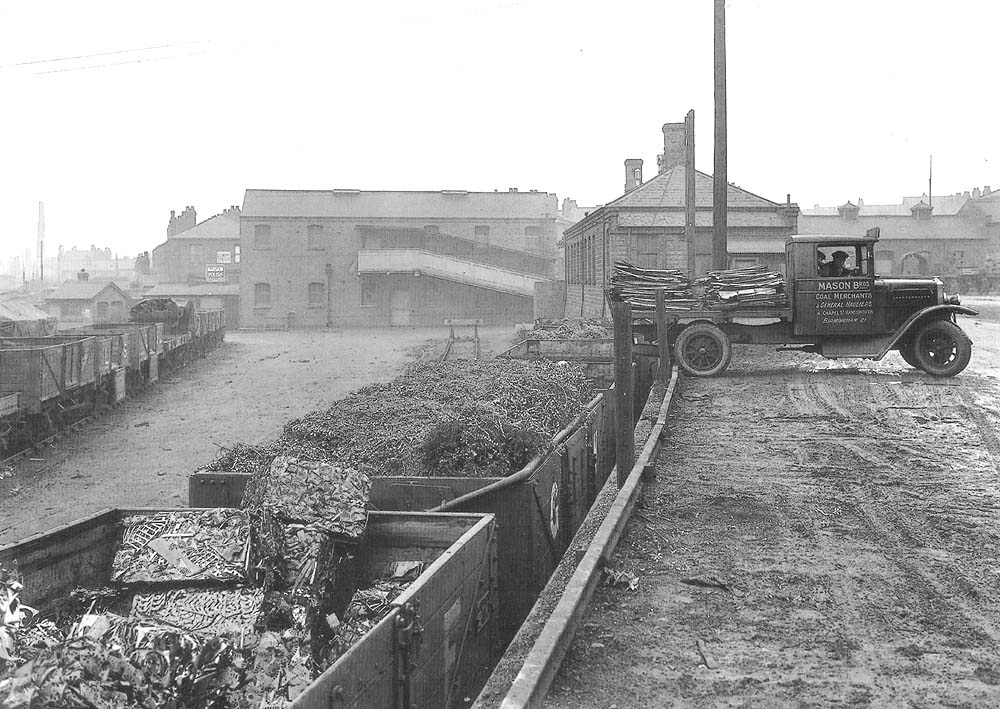 Official photograph taken in February 1933, showing the view along the loading wharf with the original Goods yard on the higher ground