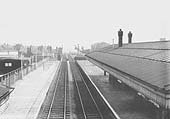 Looking south towards Birmingham from the footbridge with the original up main platform on the left