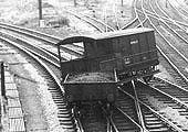 Close up of the derailed Toad brakevan, a 20ton brakevan from Pontypool Road, South wales in 1946