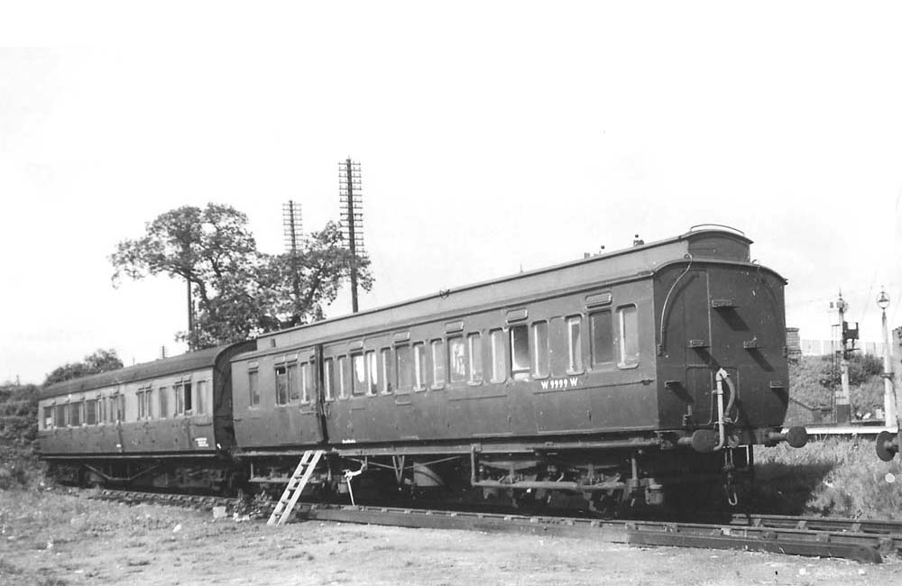 Ex-Great Western Railway bogie clerestory coach No W9999W being used to support the Engineering Department at Hatton