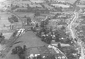 An aerial view of Henley-in-Arden with the North Warwickshire line on the left and the spur to the former branch line at the top
