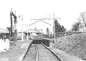 View of the down bay and water crane located at the Stratford upon Avon end of Henley-in-Arden's down platform in April 1950