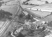 An aerial view of Henley-in-Arden in 1930 showing the layout of the original terminus station plus the engine shed and goods shed and yard