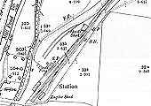 View of a map of the Henley-in-Arden branch terminus in 1905 showing the layout of the original station, engine shed and goods yard