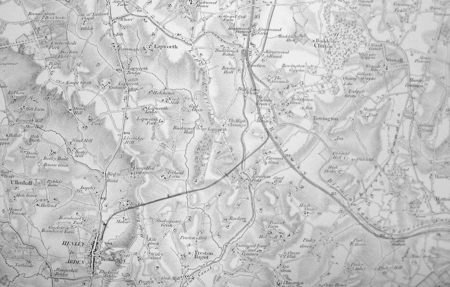 The 1859 Ordnance Survey Map showing the proposed route of the Rowington to Henley Branch Line