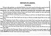 A page from the March 1929 Appendix to the STT regarding working of goods trains to Henley in Arden