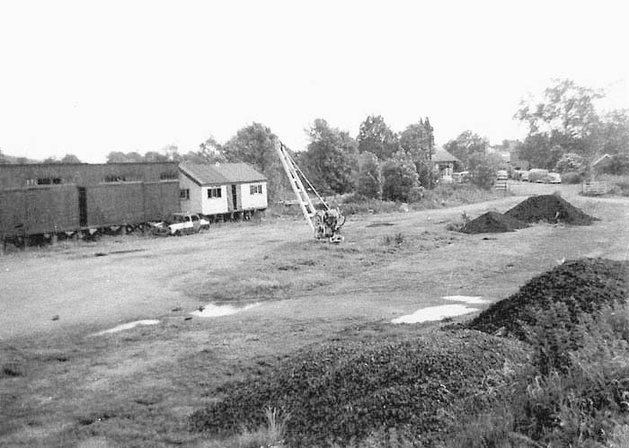 View of Henley-in-Arden's now abandoned goods yard showing the timber storage sheds to the right of the white timber structure