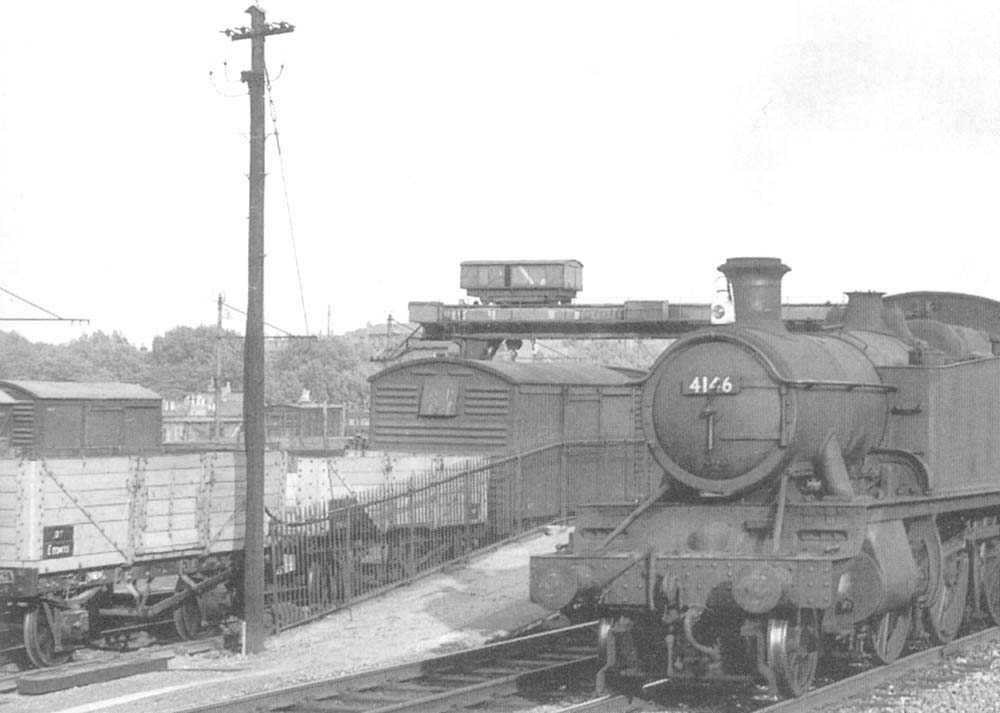 Behind Prairie No 4146 is the Round yard with its 25 ton Goliath travelling gantry crane in British Railways days