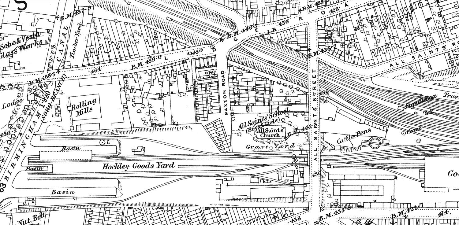 An 1888 25 inch to the mile Ordnance Survey map showing the layout of the canal wharf and the goods yard