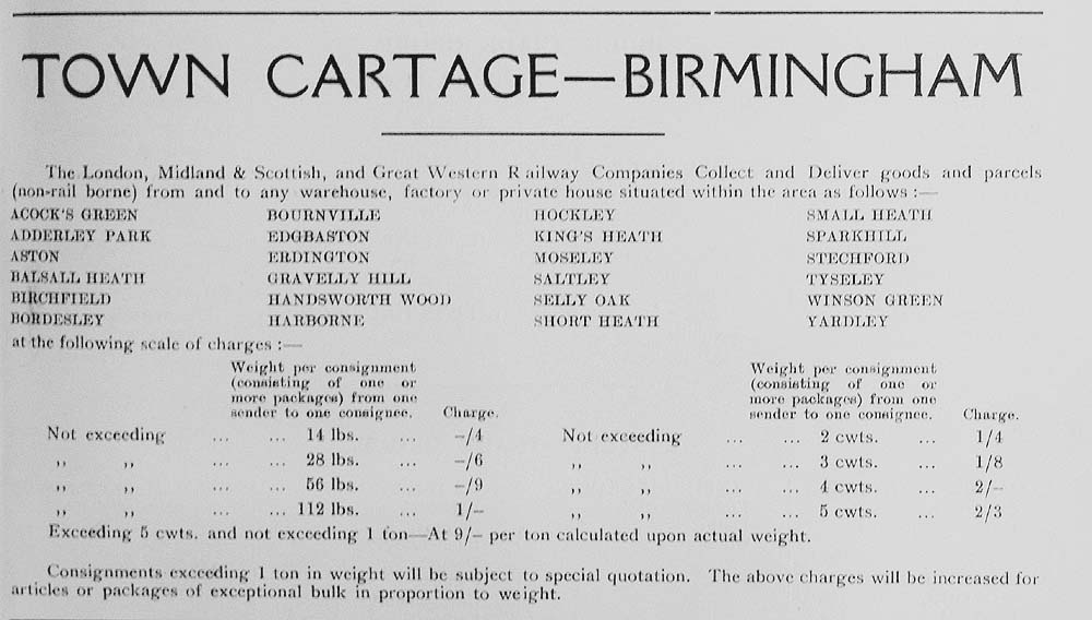 Extract from the 1935 Birmingham ABC Rates Book showing how the GWR worked with the LMS