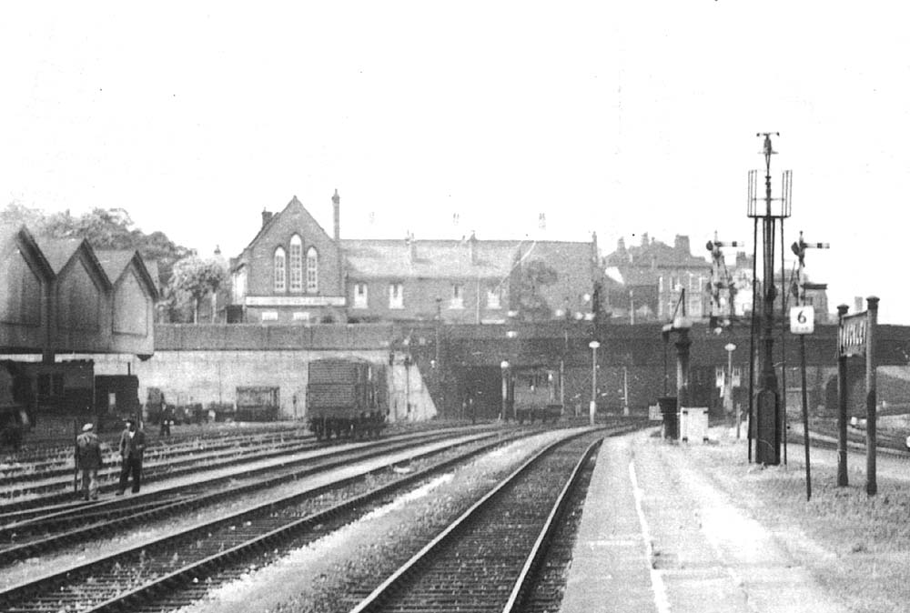 Looking towards Wolverampton from the Birmingham end of the island platform with All Saints Street bridge crossing the railway