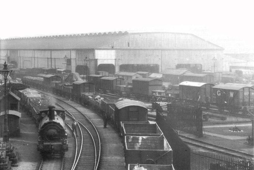 Looking south showing the Outward and Tranship shed and sidings and a GWR 0-6-0ST on the connecting lines