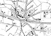 An 1888 OS map showing Knowle and Dorridge's station building and goods yard being adjacent to the up line
