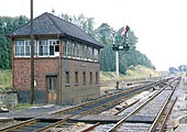Looking towards Birmingham with Lapworth signal box on the left one month before the signal box was closed in September 1969