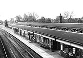 Looking towards Leamington showing the fencing erected on Lapworth station's platform 2 as seen on 3rd June 1972