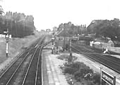 Looking north towards Birmingham along the bay platform line and adjacent down goods loop in 1960
